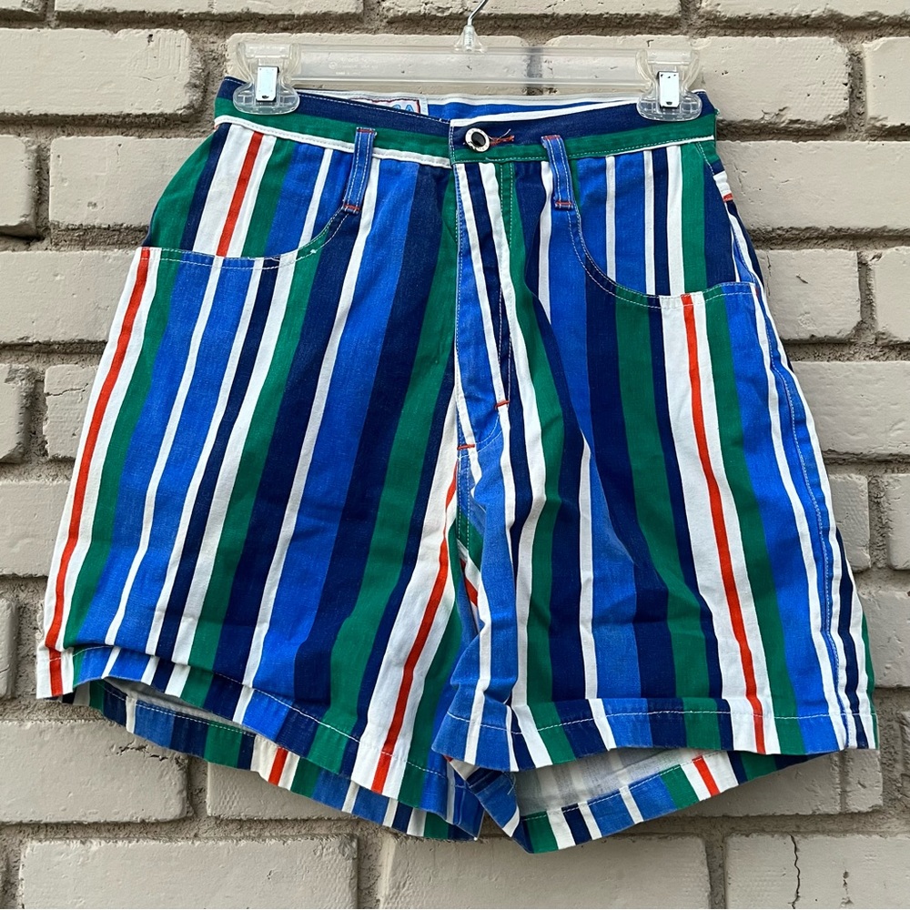 Vintage Extra Blues Bright Striped High Waisted Denim Shorts - Size 9